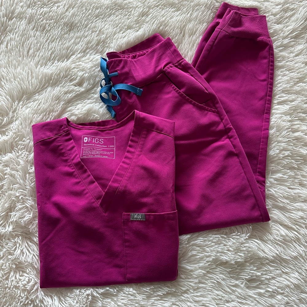 Figs Women's Scrub Set in Magenta and Blue